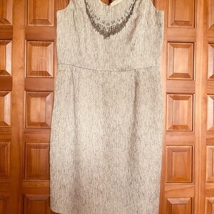 ANTONIO MELANI Cream Tan Sheath Midi Dress Cowl Neck Excellent Condition Size 10